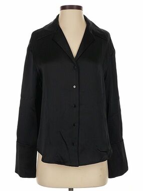 Banana Republic 100% Silk Black Button Front Long Sleeve Size S Blouse